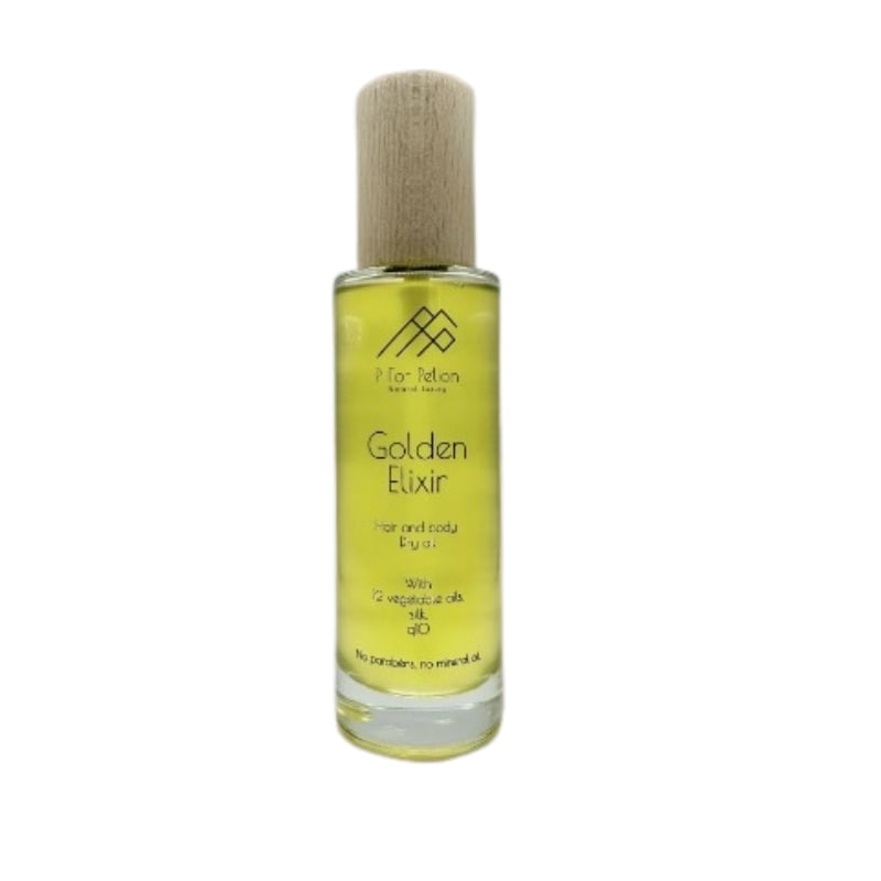 P for Pelion Golden Elixir – Μεταξένιο Λάδι για Σώμα και Μαλλιά με 12 Βότανα, Μετάξι και Q10 100ml